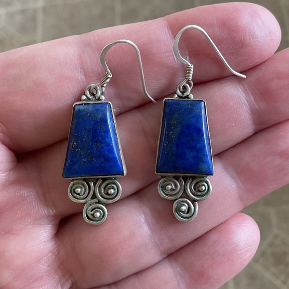 NWOT Sterling Silver 925 Lapis Lazuli Greek design earrings - Picture 1 of 10